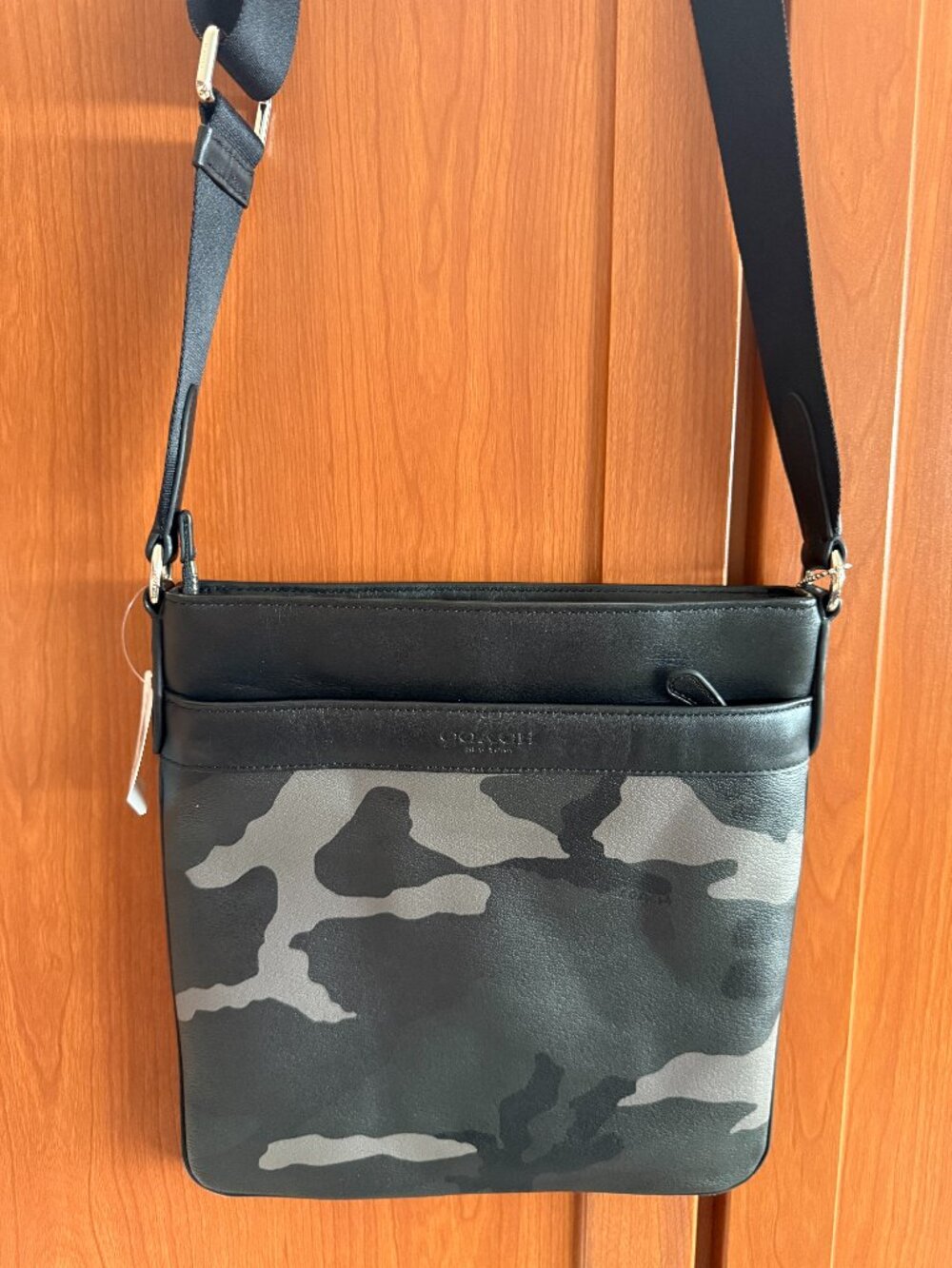 NWT Coach Black Messenger Bag with Camouflage Design